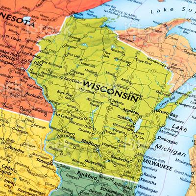 Detailed Map of Wisconsin with Nearby States and Cities